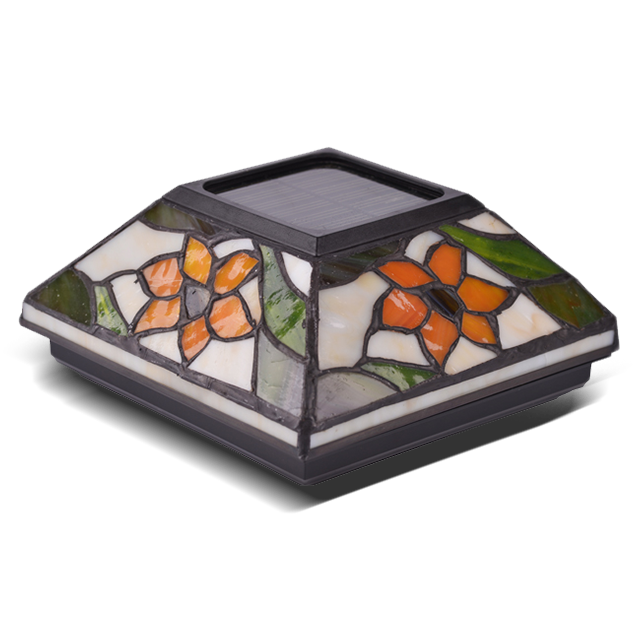 2211-F5 Tiffany Glass Solar Outdoor Post Cap Light 2211-F5 Tiffany Glass Solar Outdoor Post Cap Light